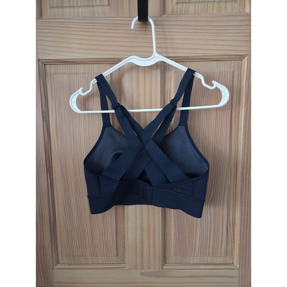 Brooks Racerback Sports Bra Navy Blue Strappy Back Hook Closure 32 DD